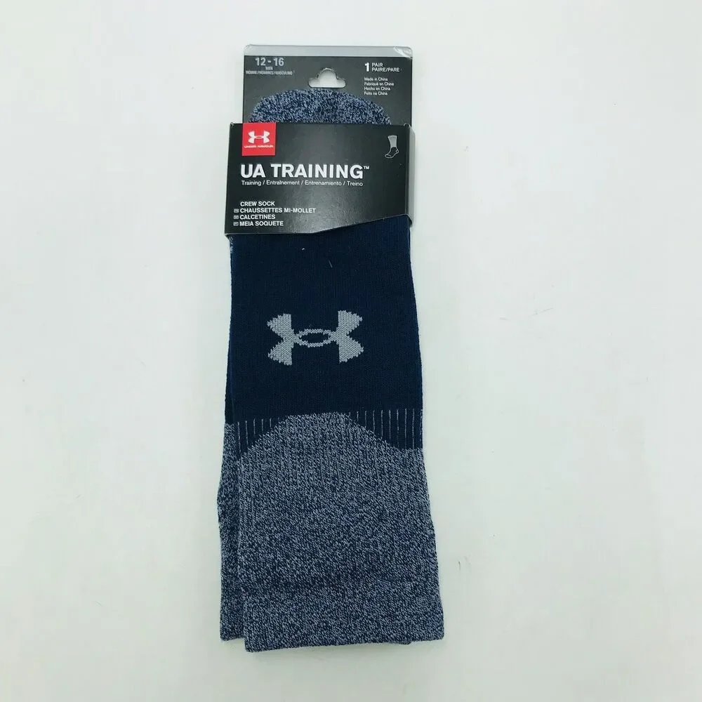 Under Armour Men's 12-16 Training Crew Socks Blue 1 Pair New